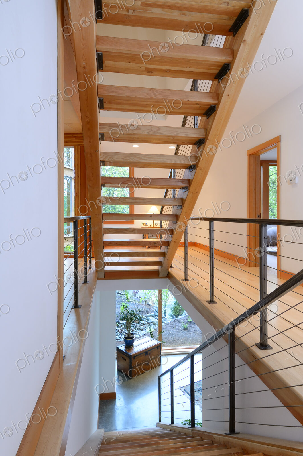 Wooden staircase in modern home