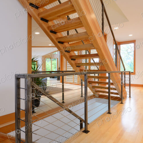 Wooden staircase in modern home Wooden staircase in modern home