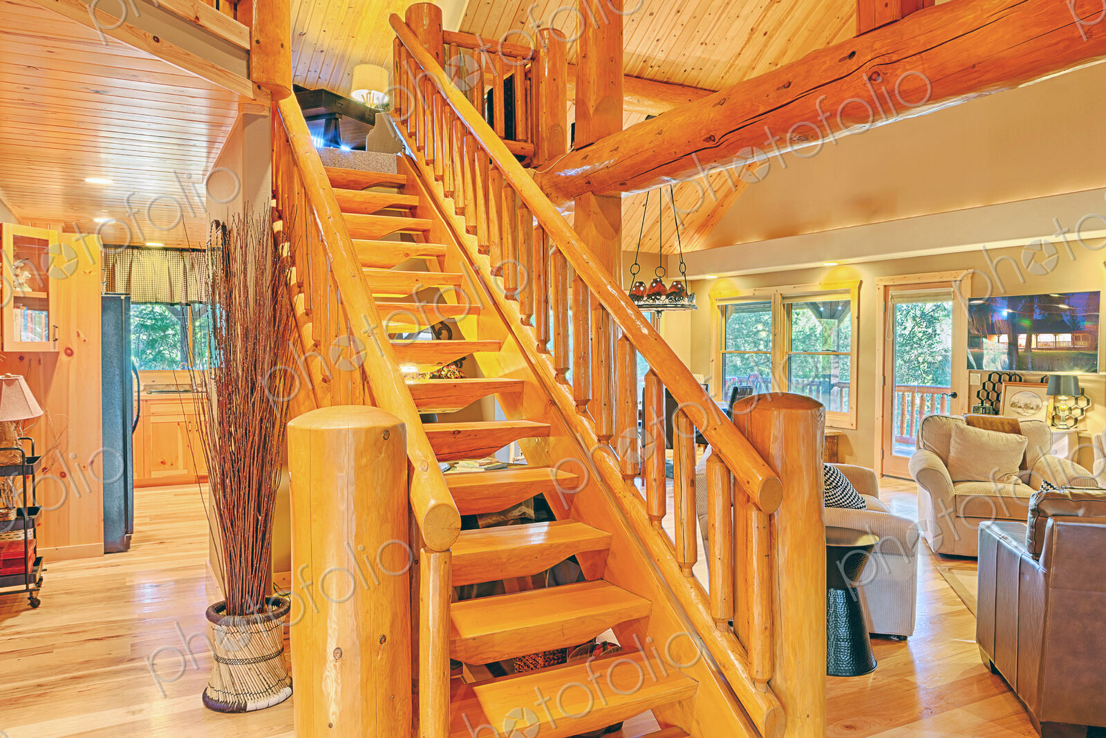 Wooden staircase in rustic home