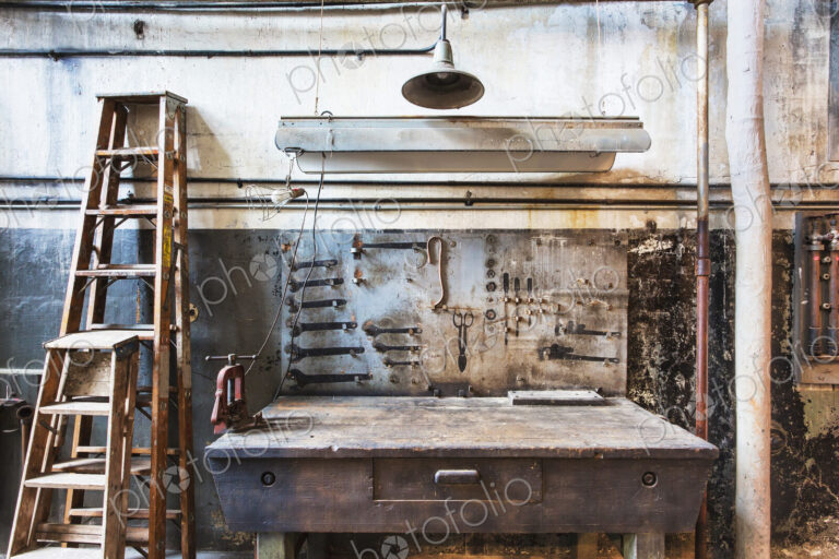 Work bench in rusty factory shop