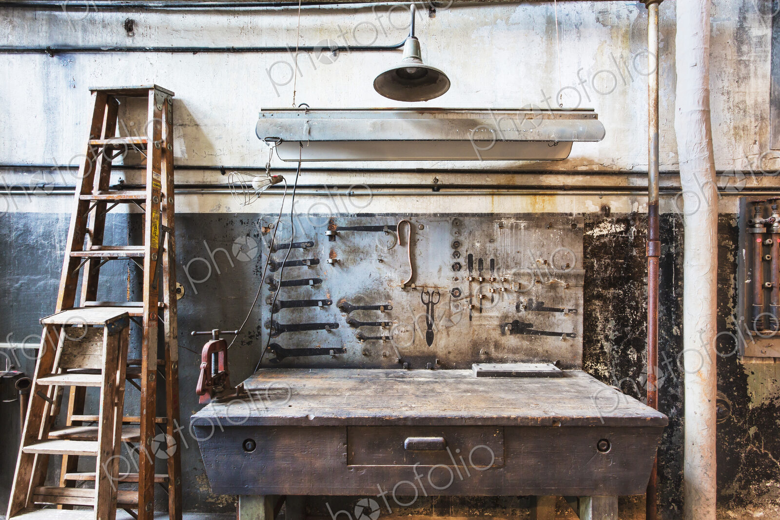 Work bench in rusty factory shop