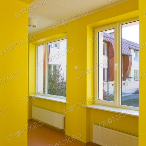 Yellow Hallway of a School Yellow Hallway of a School
