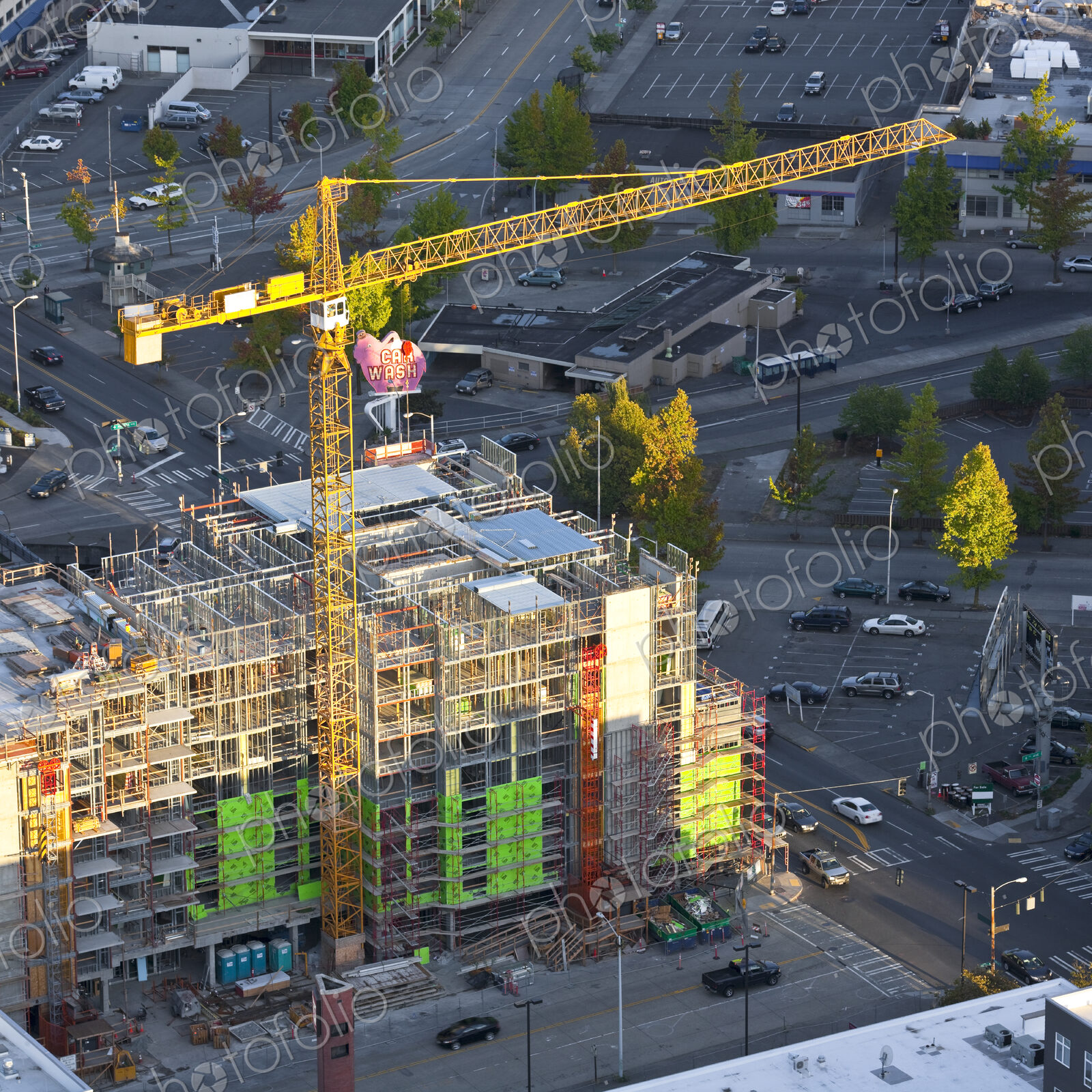 Yellow Tower Crane at a Construction Site