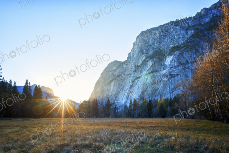Yosemite National Park, the dramatic scenery and valleys in the park, with steep…